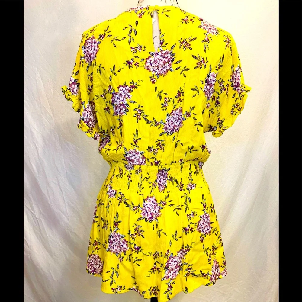 Staccato Yellow Surplice Smocked Waist Floral Print Blouse - Picture 16 of 16